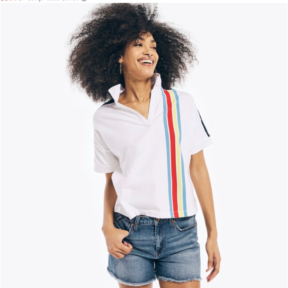 NAUTICA STRIPED SPLIT-NECK POLO SIZE S